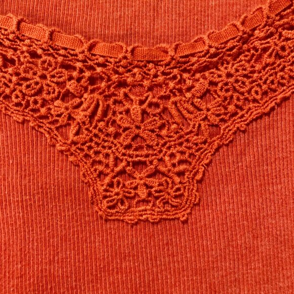 EDDIE BAUER Orange crochet floral lace trim ribbed tank top ~ MEDIUM LARGE shirt - Picture 5 of 11